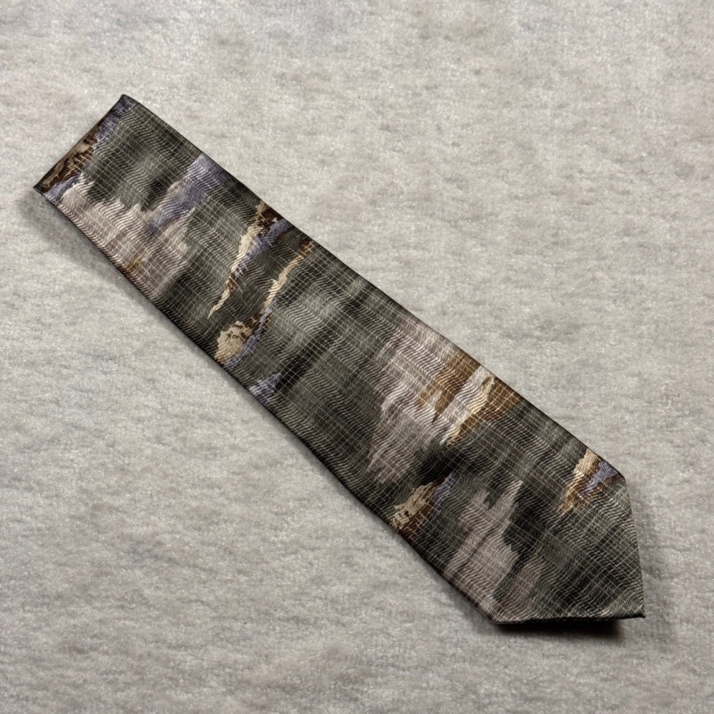 Pierre Cardin Abstract Landscape Silk Neck‎ Tie Gray Brown Vintage